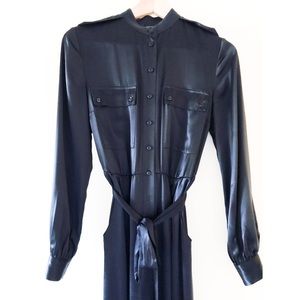 Blue Satin Belted Jumpsuit Size 2